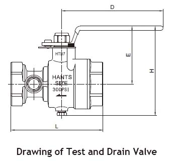 Dibujo de la Válvula de Prueba y Drenaje UL de Hants